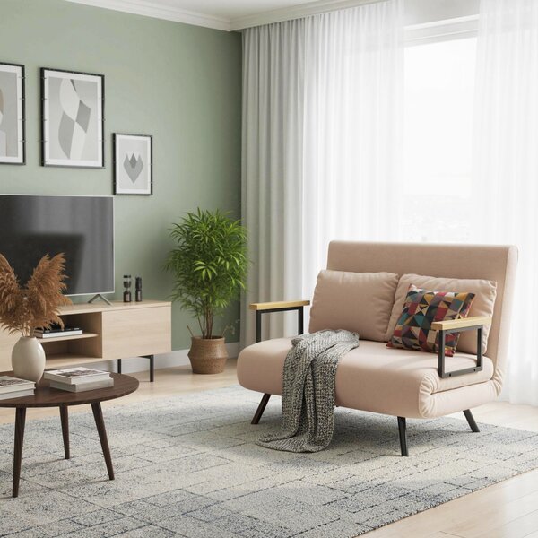 HOMCOM Canapea Pat de 2 Locuri cu Spătar Reglabil pe 5 Nivele și 2 Perne din Material Capitonat, 102x73x81 cm, Negru | Aosom Romania