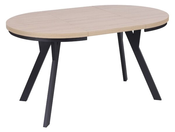Masă de dining extensibilă Torino, stejar natural/negru (90–190x90 cm)
