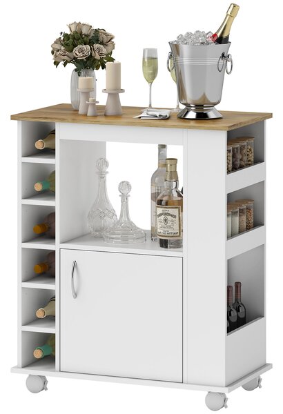HOMCOM Cărucior de Bucătărie cu Dulăpior, 6 Compartimente de Depozitare și 3 Rafturi Laterale, 75x39.5x88 cm, Alb | Aosom Romania