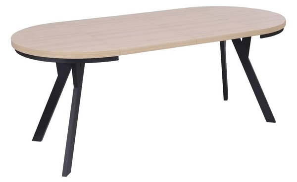 Masă de dining extensibilă Torino, stejar natural/negru (90–190x90 cm)