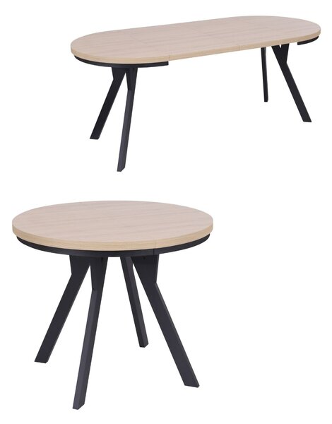 Masă de dining extensibilă Torino, stejar natural/negru (90–190x90 cm)