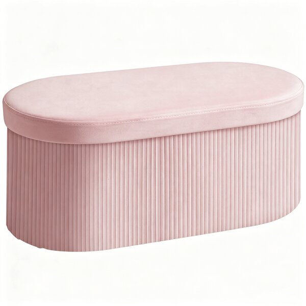 HOMCOM Pouf pliabil cu spațiu de depozitare modern, tapițat cu catifea, 72L, pentru living și dormitor, 76x38x35 cm, Roz | Aosom Romania