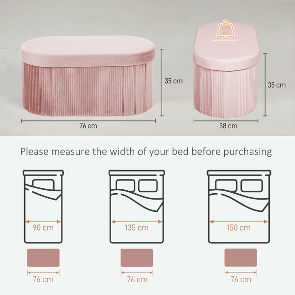 HOMCOM Pouf pliabil cu spațiu de depozitare modern, tapițat cu catifea, 72L, pentru living și dormitor, 76x38x35 cm, Roz | Aosom Romania