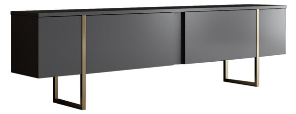 Comoda TV LUXE, gri antracit/auriu, PAL/metal, 180x50x30 cm