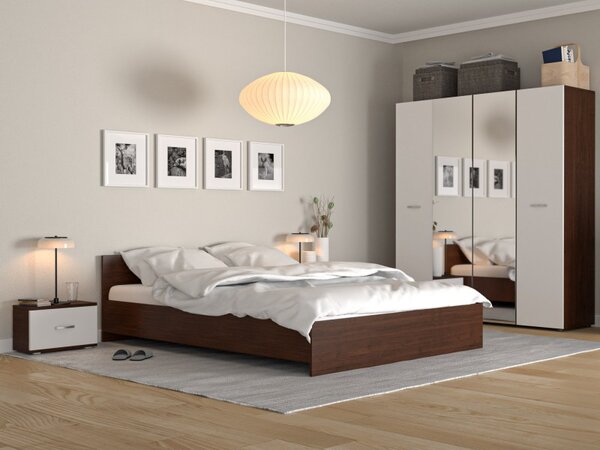Dormitor Alex Wenghe/alb cu oglinda 90x200 cm