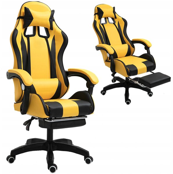 Scaun de gaming, cu tetieră, negru-galben