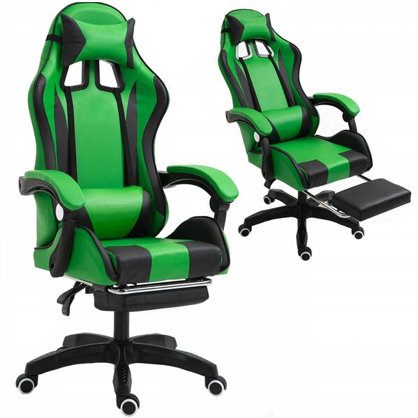 Scaun de gaming cu tetieră, negru-verde