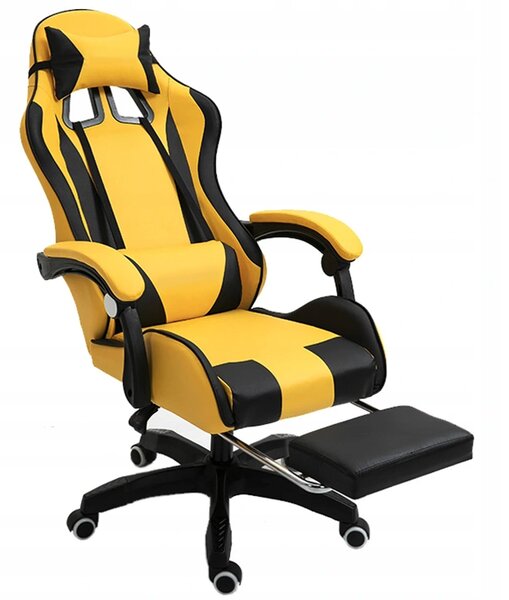 Scaun de gaming, cu tetieră, negru-galben