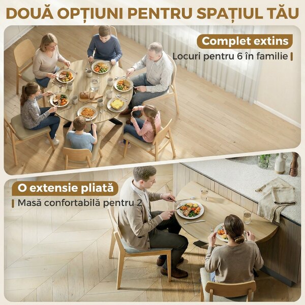 HOMCOM Masă Pliabilă pentru 2-6 Persoane, Cadru Dublu X din Oțel, Finisaj Natural | Aosom Romania
