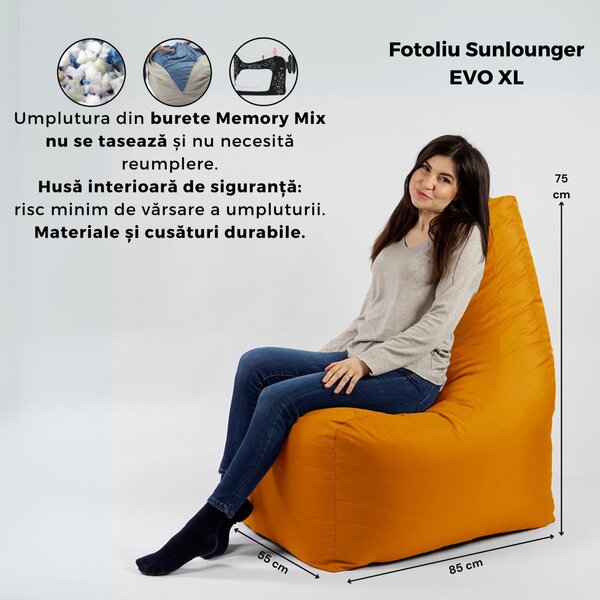 Fotoliu puf, Sunlounger EVO XL, umplutura de burete Memory Mix, material impermeabil - Crem