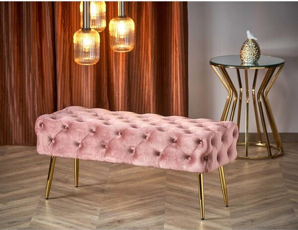Bancuta ATHENA, roz/auriu, stofa catifelata, 100x45x40 cm