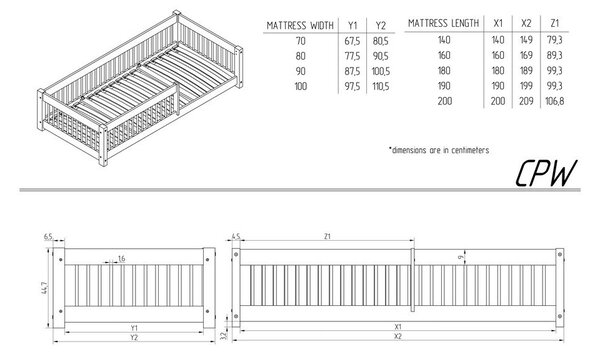 Pat pentru copii în culoare naturală din lemn de pin 140x200 cm Mila CPW – Adeko
