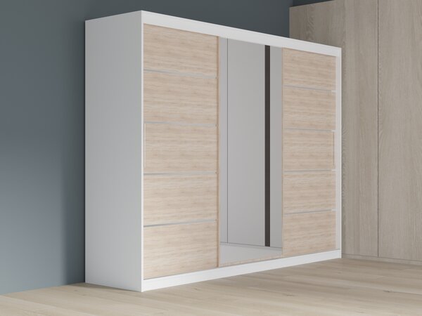 Dulap dressing Atlantic 3 usi, 250 cm, Alb/Sonoma