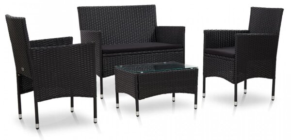 Set mobilier de gradina cu perne, 4 piese, negru, poliratan - V45813V