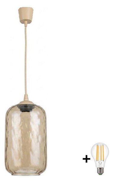 Brilagi - Lustră LED suspendată pe cablu R GLASS 1xE27/60W/230V, diametru 14 cm, bej/maro fumuriu
