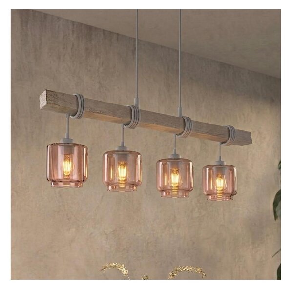 Brilagi - Lustru suspendat pe cablu WOOD GLASS 4xE27/60W/230V pin/gri/bej fumuriu