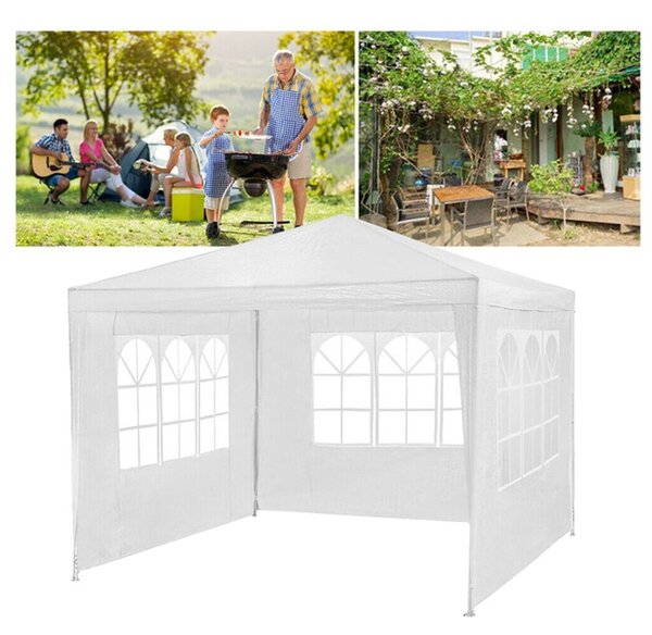 Cort pentru gradina 3x3 m, pavilion 3 pereti cu ferestre laterale, cadru de otel, impermeabil, 85g/mp
