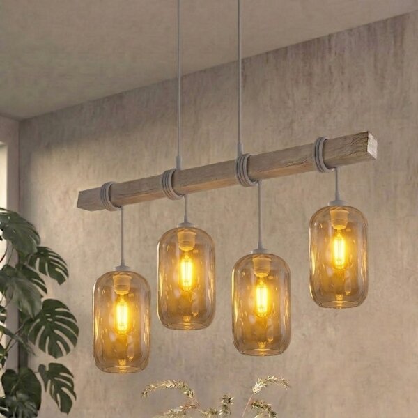 BRILAGI - Lustră pe cablu WOOD GLASS 4xE27/60W/230V pin/gri/gri fumuriu