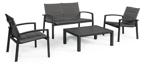 Set mobilier pentru gradina / terasa, Laiken Antracit, 2 fotolii + canapea 2 locuri + masa de cafea