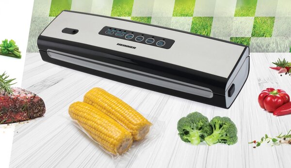 Aparat de vidat si sigilat Heinner Food Power 130 HAV-130BKSS, vidare si sigilare, vidare uscata umeda, mini-cutter incorporat, capacitate vidare 6 l min, 0.58 bar, 130W, argintiu