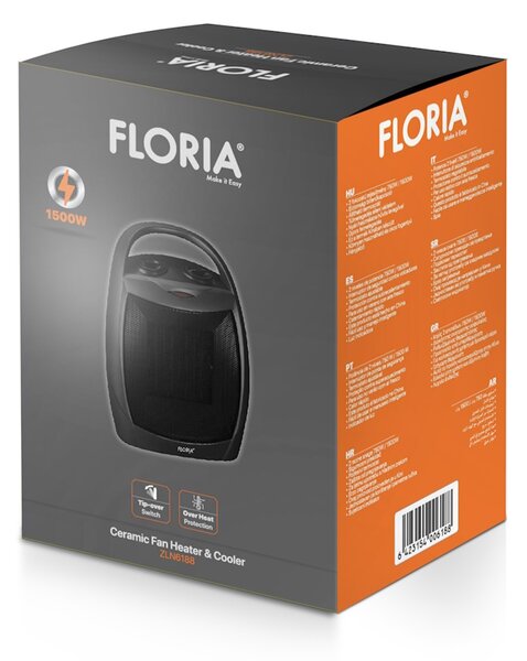 Aeroterma ceramica FLORIA ZLN6188, Putere 1500W, 2 trepte de reglare temperatura+aer rece, Termostat reglabil,Rezistenta ceramica