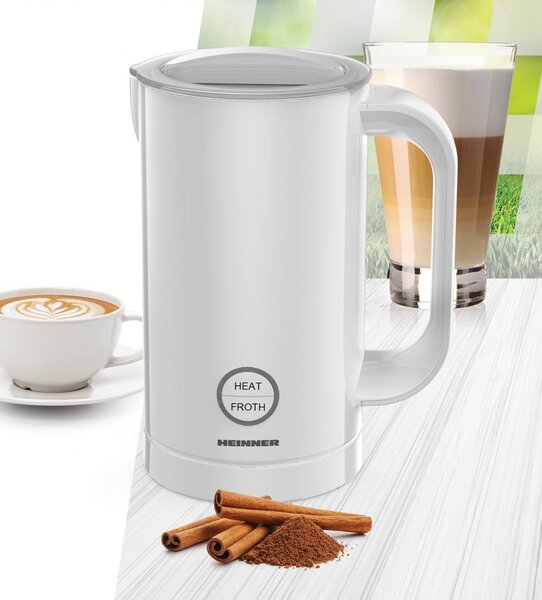 Aparat pentru spumat laptele Heinner HMFR-450WH, 450 W, capacitate spumare 100ml, 4 functii, capacitate incalzire 200ml, led, inel spumare magnetic, Alb