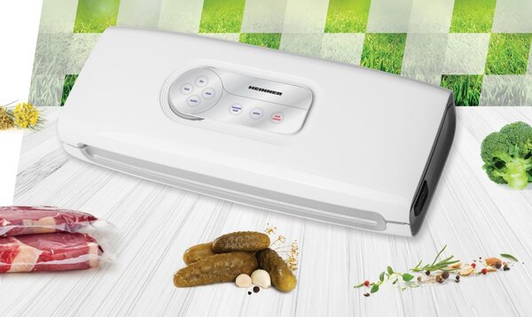 Aparat de vidat si sigilat Heinner HAV-140WH, vidare uscata umeda, functie marinare, sistem racire banda sigilare, furtun pentru caserole, mini-cutter incorporat, comptaibil cu pungi latime 30 cm, ca