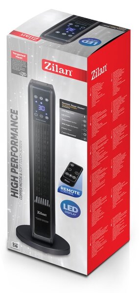 Aeroterma ceramica turn Zilan ZLN2076 Negru, 2200W, Ecran cu atingere, Timer 8H