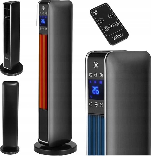 Aeroterma ceramica turn Zilan ZLN2076 Negru, 2200W, Ecran cu atingere, Timer 8H