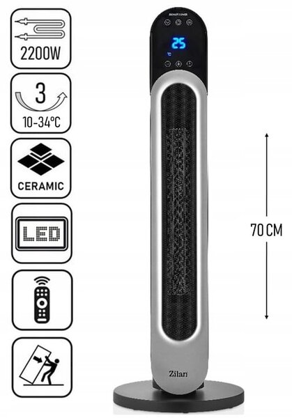 Aeroterma turn Zilan ZLN5657 Negru, 2200W, protectie la supraincalzire, 3 trepte de viteza