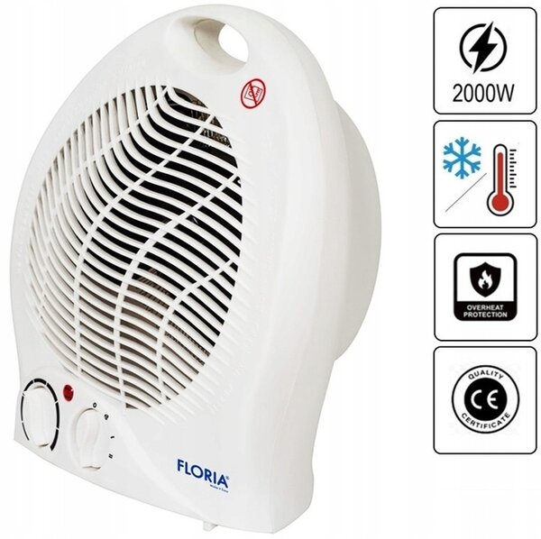Aeroterma Floria ZLN6171, Alb Putere 2000W, 2 nivele de incalzire+rece, Protectie supraincalzire, Termostat reglabil