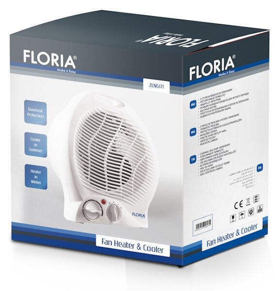 Aeroterma Floria ZLN6171, Alb Putere 2000W, 2 nivele de incalzire+rece, Protectie supraincalzire, Termostat reglabil