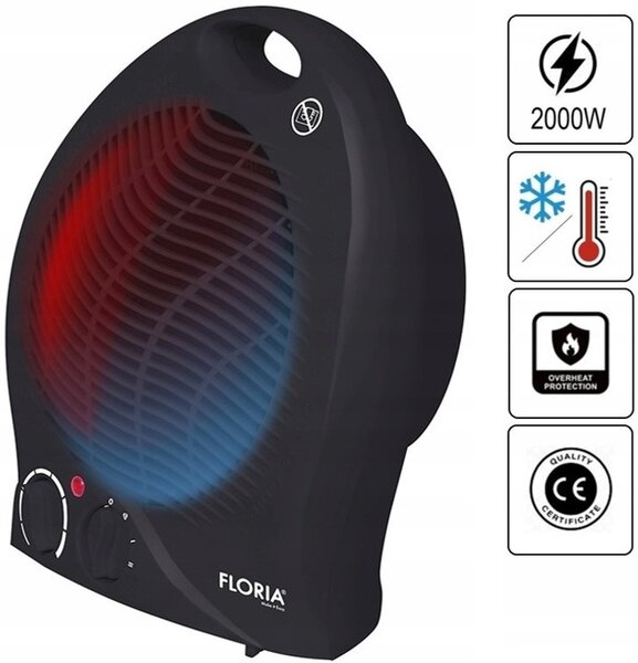 Aeroterma Floria ZLN6172,Negru Putere 2000W, 2 nivele de incalzire+rece, Protectie supraincalzire, Termostat reglabil