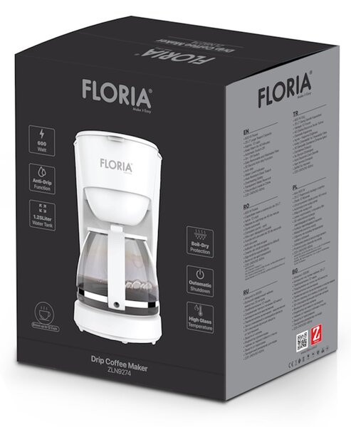 Aparat de facut cafea Floria ZLN9274 Alb, putere 600W, oprire automata, vas de 1.2 litrii