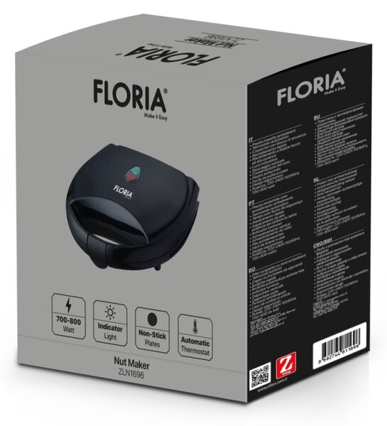 Aparat pentru preparat nuci Floria ZLN1696, 12 jumatati sau 6 nuci intregi, Indicator luminos, Incalzire rapida, Termostat automat, 800W