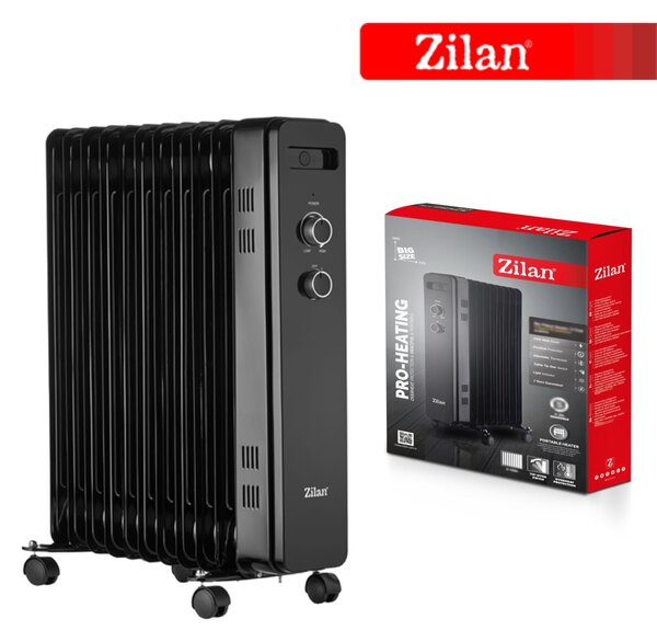 Calorifer electric zilan ZLN8450 Negru, putere 2500W, 11 elementi, siguranta la cadere