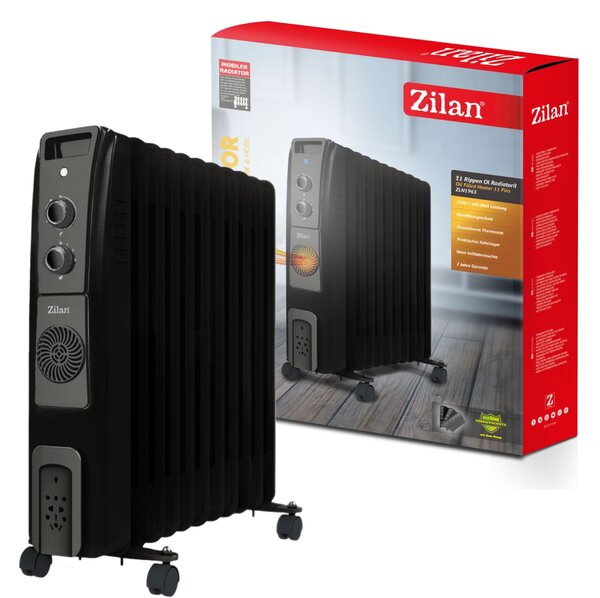 Calorifer electric cu ulei ZILAN ZLN1963 Negru, termostat reglabil, 2500W, 11 elementi