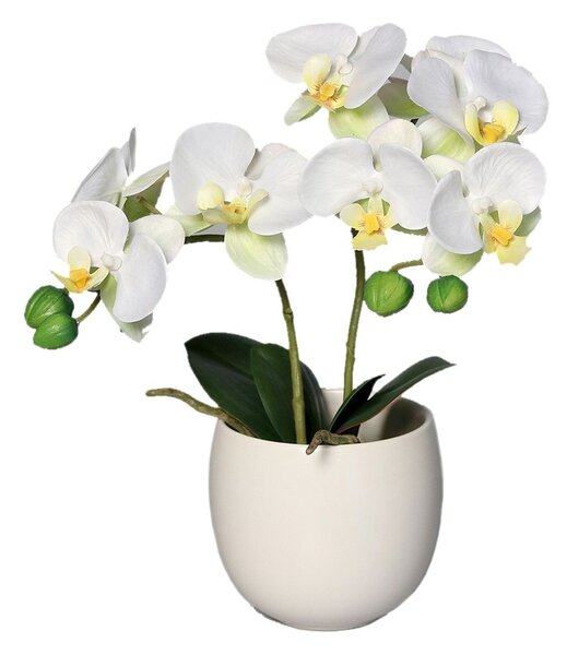 Orhidee artificiala Phalaenopsis alba in vas ceramic, 30 cm