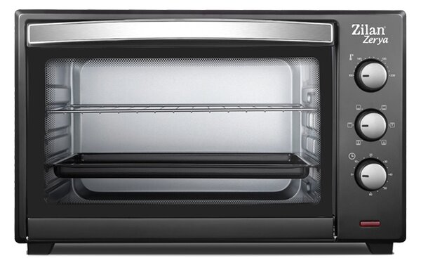 Cuptor electric cu ventilator ZILAN ZLN3727 Negru, Capacitate 45L, Putere 2000W, Geam dublu, Temporizator 60 min, Temperatura maxima 230 grade celsius