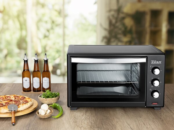 Cuptor electric cu ventilator ZILAN ZLN3727 Negru, Capacitate 45L, Putere 2000W, Geam dublu, Temporizator 60 min, Temperatura maxima 230 grade celsius
