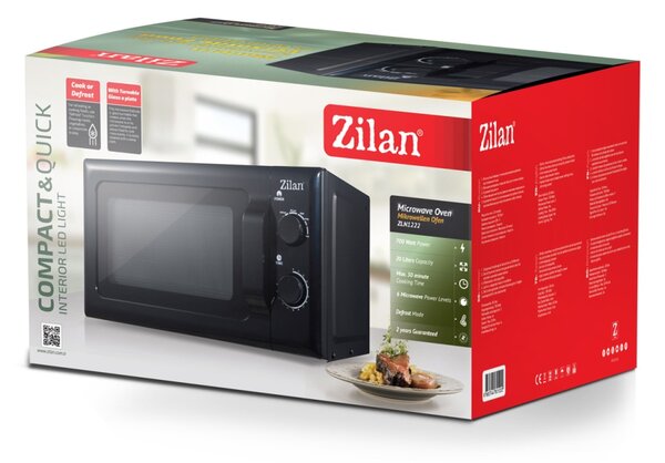Cuptor cu microunde Zilan ZLN1222, 20 L, 700W, mod pentru dezghet, 6 trepte de putere, Negru