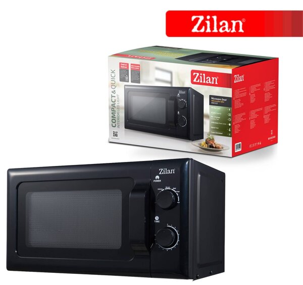 Cuptor cu microunde Zilan ZLN1222, 20 L, 700W, mod pentru dezghet, 6 trepte de putere, Negru