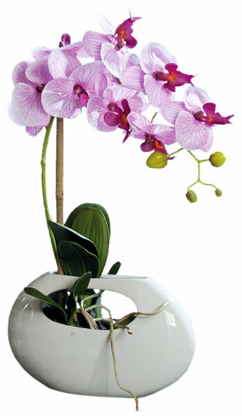 Orhidee artificiala Phalaenopsis mov in vas ceramic, 43 cm