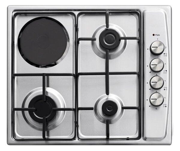 Plita incorporabila Zilan ZLN1918 GPL si Gaz natural 58x50 cm, 3 ochiuri, 1 ochi electric, duze de schimb incluse, aprindere electrica, Inox