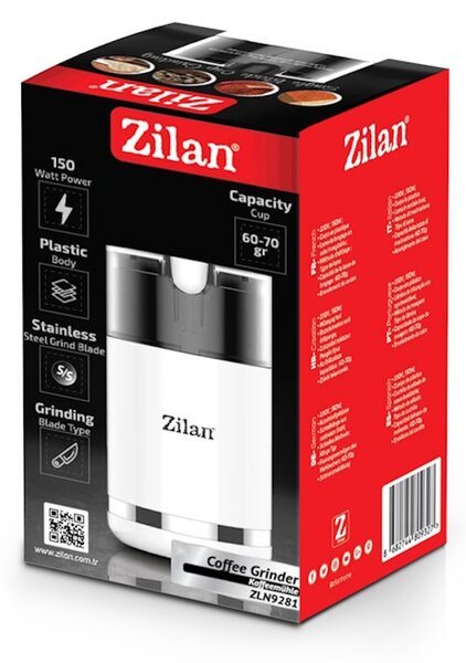 Rasnita electrica Zilan ZLN9281 pentru cafea, lame din otel, corp din plastic, Alb