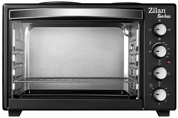 Cuptor electric cu plita Zilan ZLN2935, Negru capacitate mare 45 Litri, 1600W, Timer, Gratar, Tava inclusa