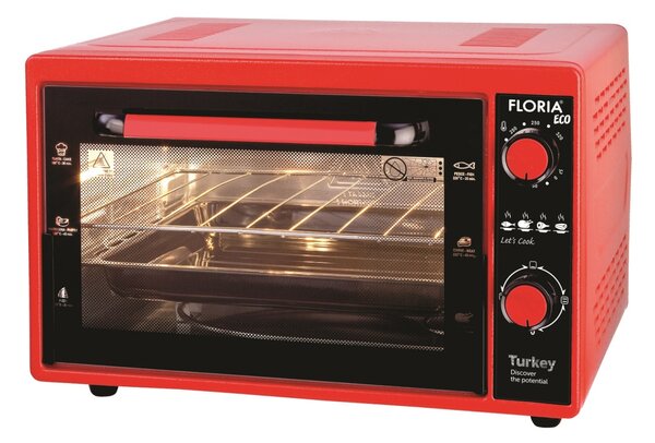 Cuptor electric Floria ZLN2898,ROSU capacitate 38 Litri, Putere 1500W, Gratar, Tava inclusa