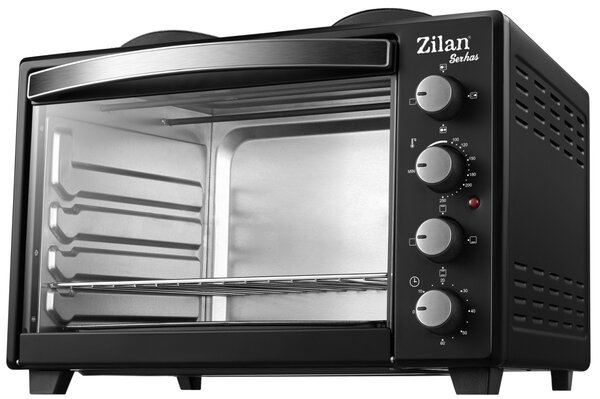 Cuptor electric cu plita Zilan ZLN2935, Negru capacitate mare 45 Litri, 1600W, Timer, Gratar, Tava inclusa