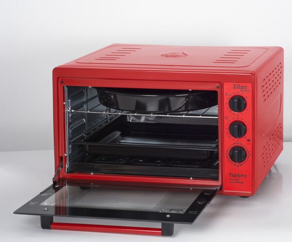 Cuptor electric Zilan ZLN5320, Rosu capacitate mare 38 Litri, 1500W, Timer, Gratar, Tava dreptunghiulara