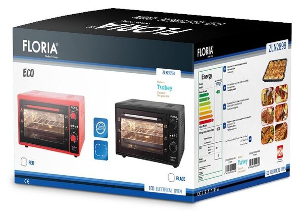 Cuptor electric Floria ZLN2898,ROSU capacitate 38 Litri, Putere 1500W, Gratar, Tava inclusa